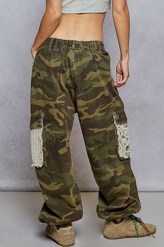 Camo Crochet Patchwork Cargo Joggers