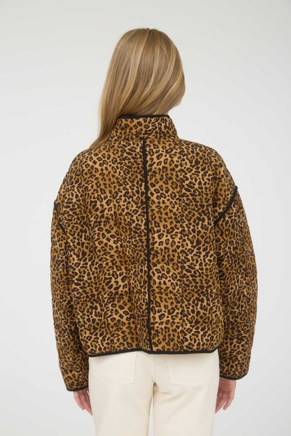Quilted Leopard Button Down Puffer Jacket