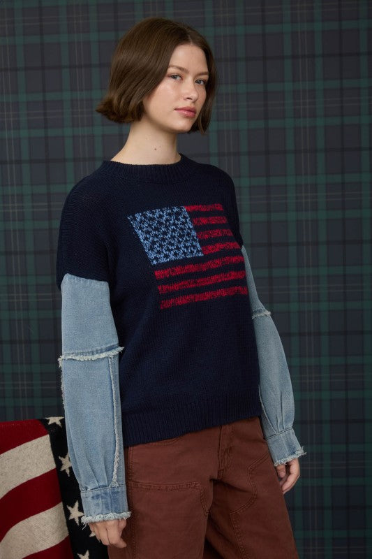 American Flag Denim Sweater