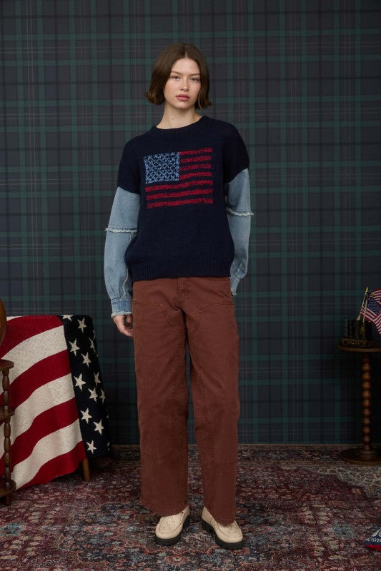 American Flag Denim Sweater