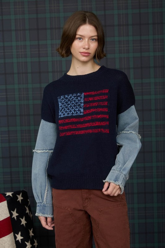 American Flag Denim Sweater