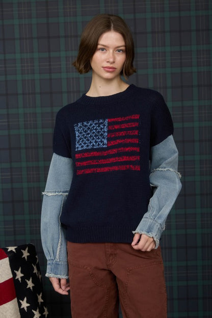 American Flag Denim Sweater